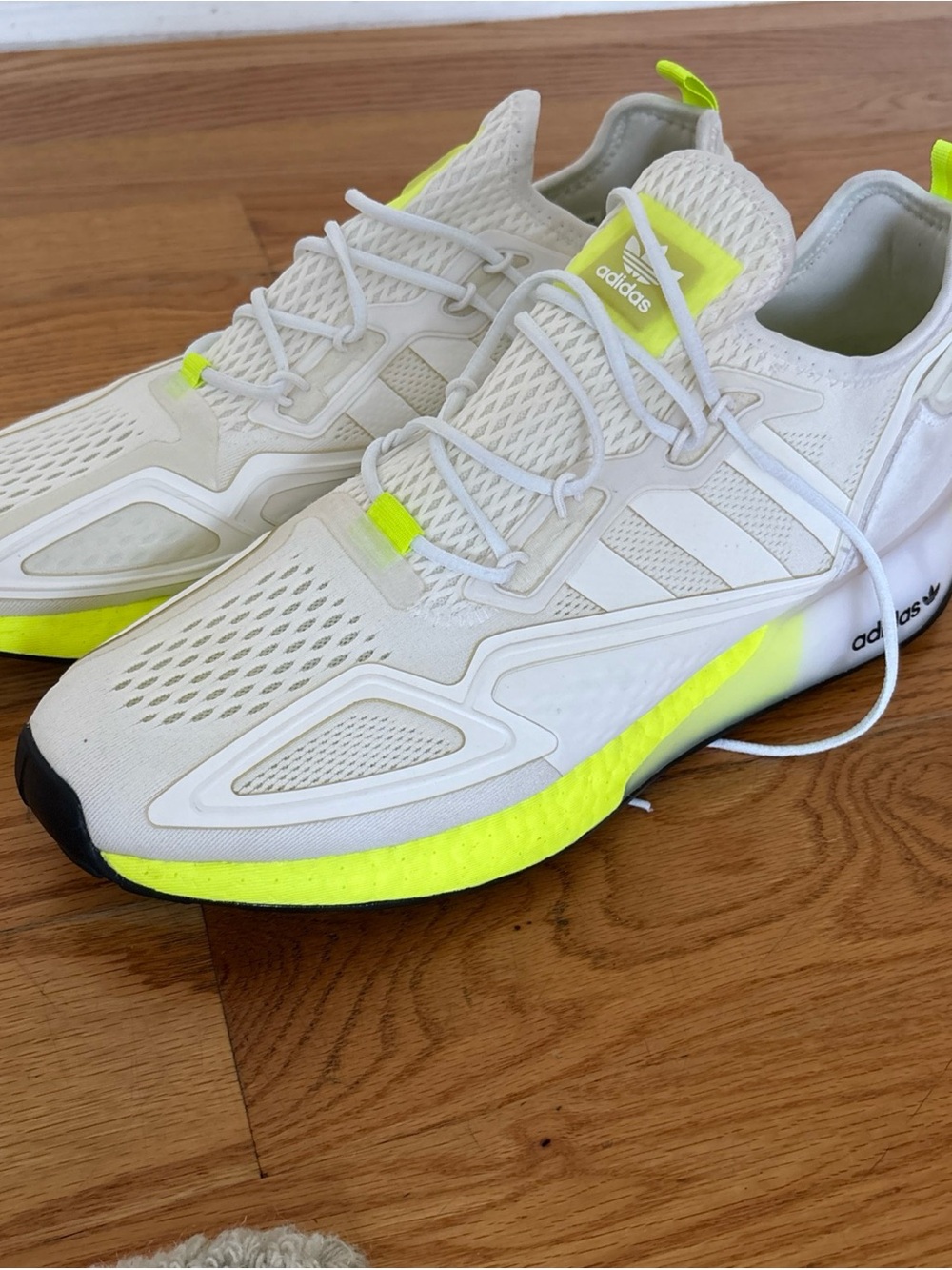adidas White Sneakers with Neon Yellow Accents